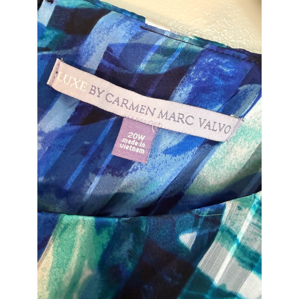 Luxe By Carmen Marc Valvo Blue Watercolor Fit & Flare Dress 20W - Picture 6 of 17